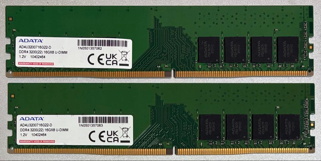 【中古】DDR4-3200 32GB(16GB×2枚) ADATA