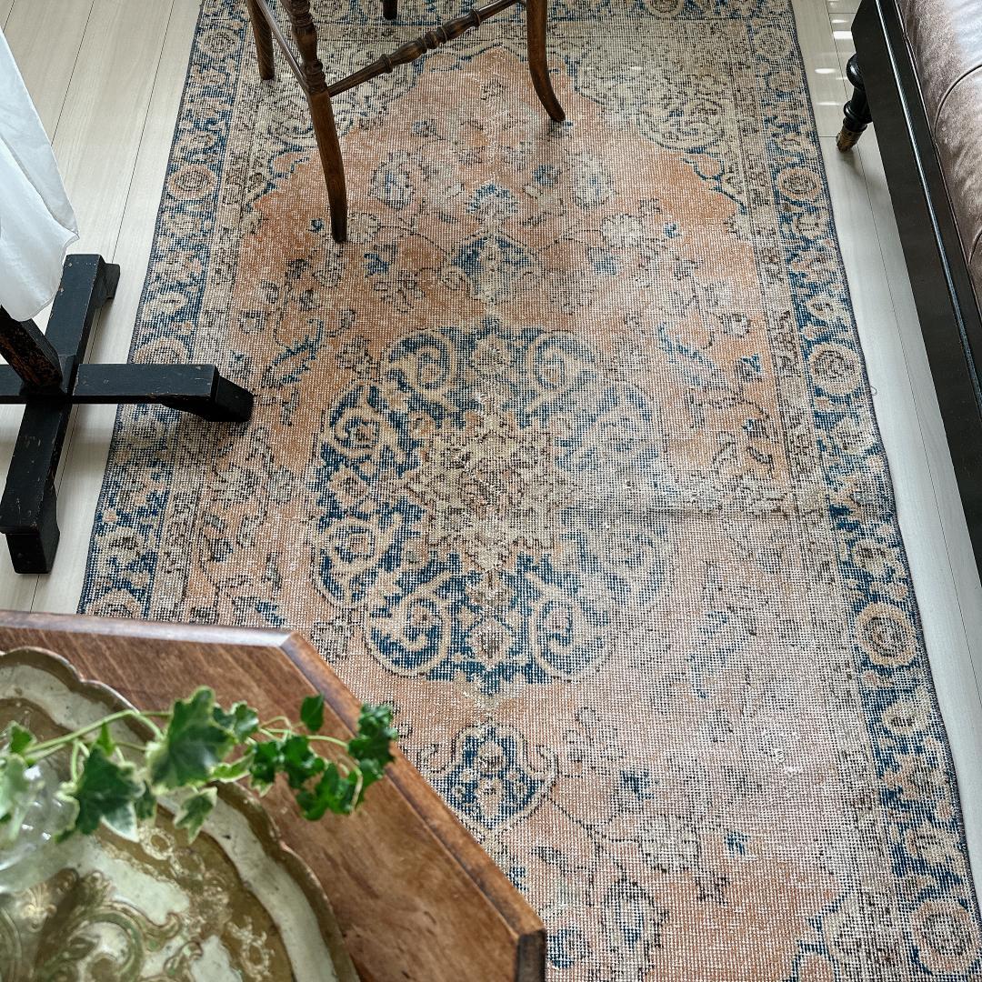 トルコヴィンテージラグ A43 オレンジ キャメル ネイビー ブルー グリーン