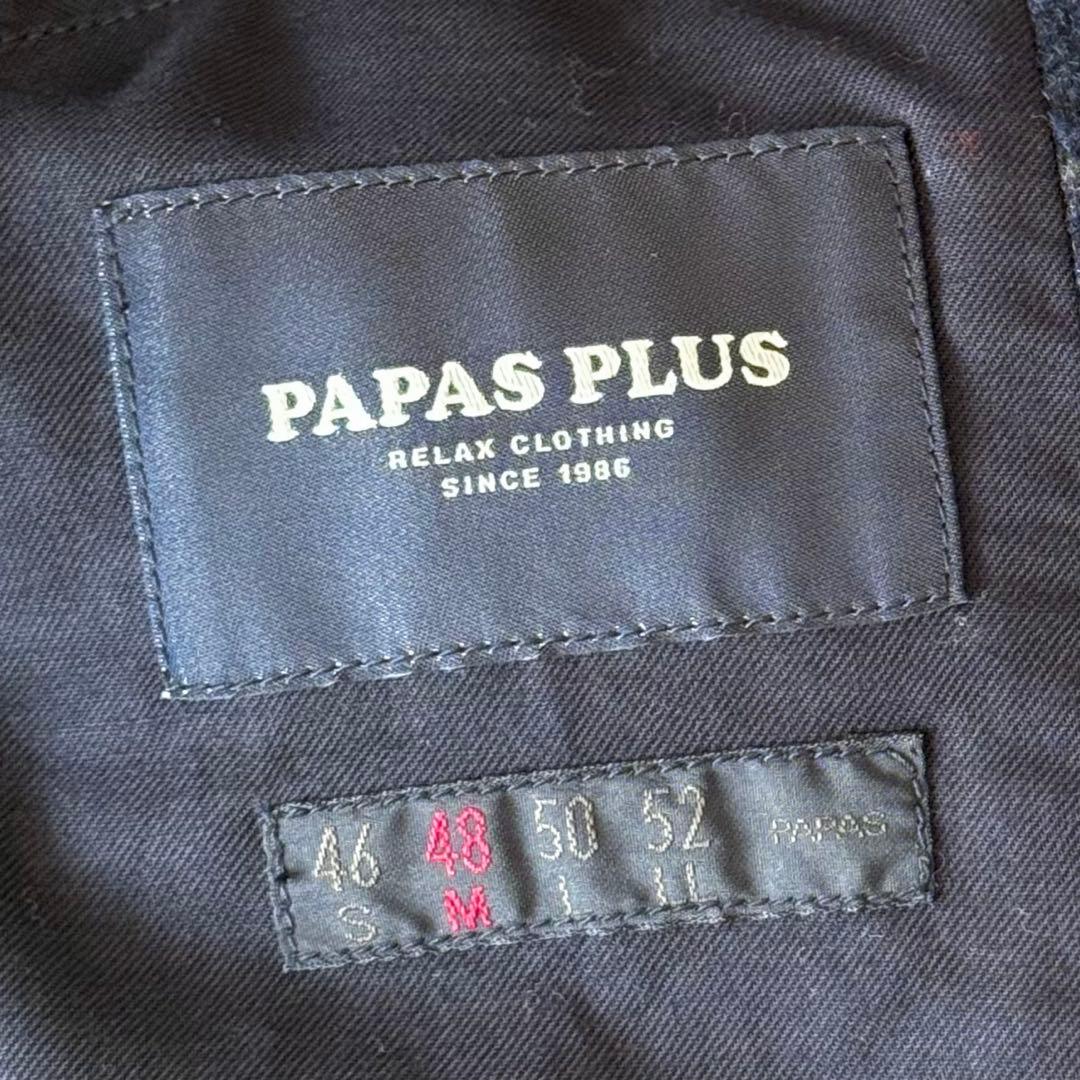 現行 完売品 Papas+ メルトンチェックベロア風仕上げ ステンカラーブルゾン