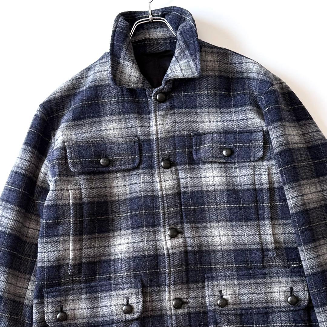 現行 完売品 Papas+ メルトンチェックベロア風仕上げ ステンカラーブルゾン
