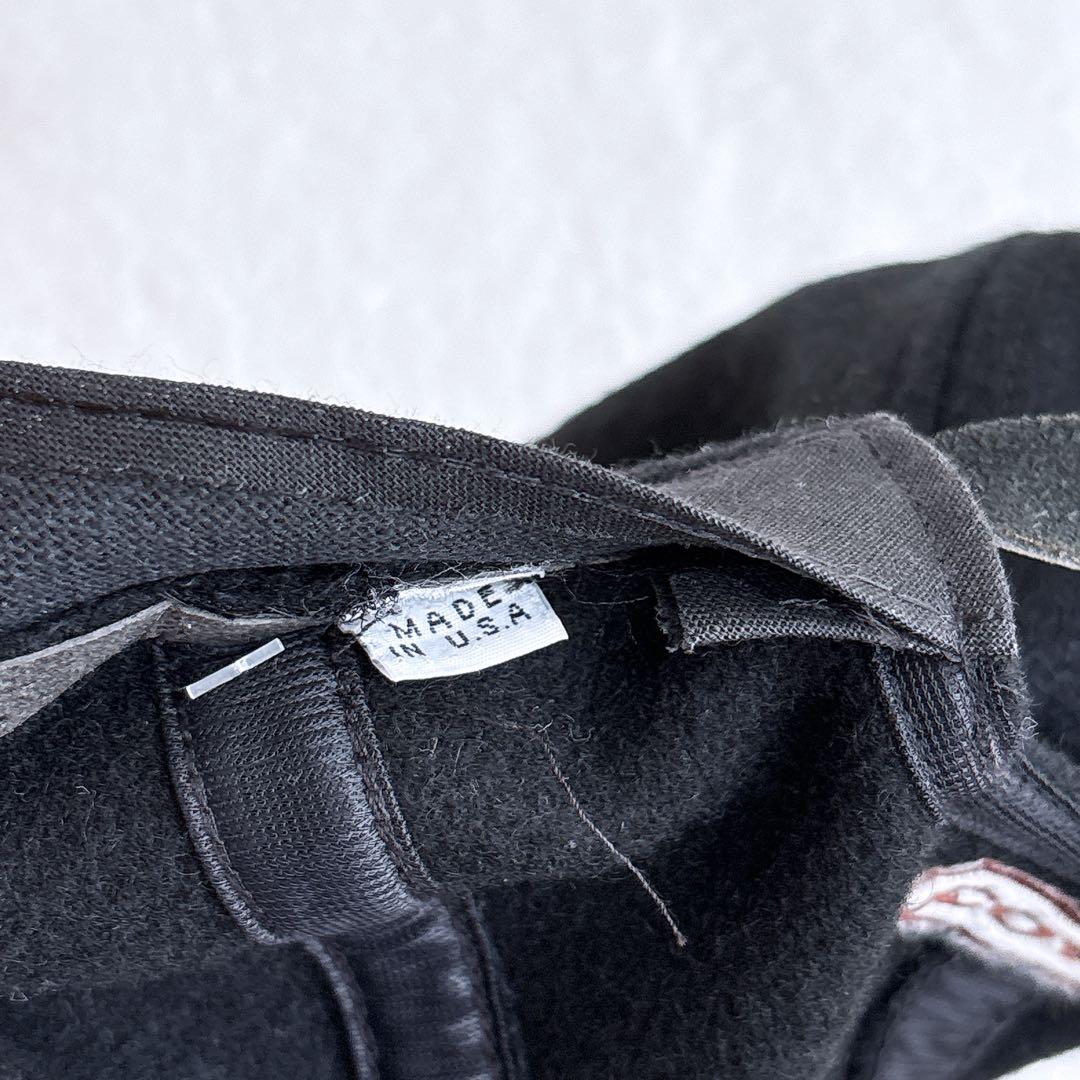 【USA製】COACH コーチ ウール×レザー キャップ ブラック 刺繍ロゴ入り