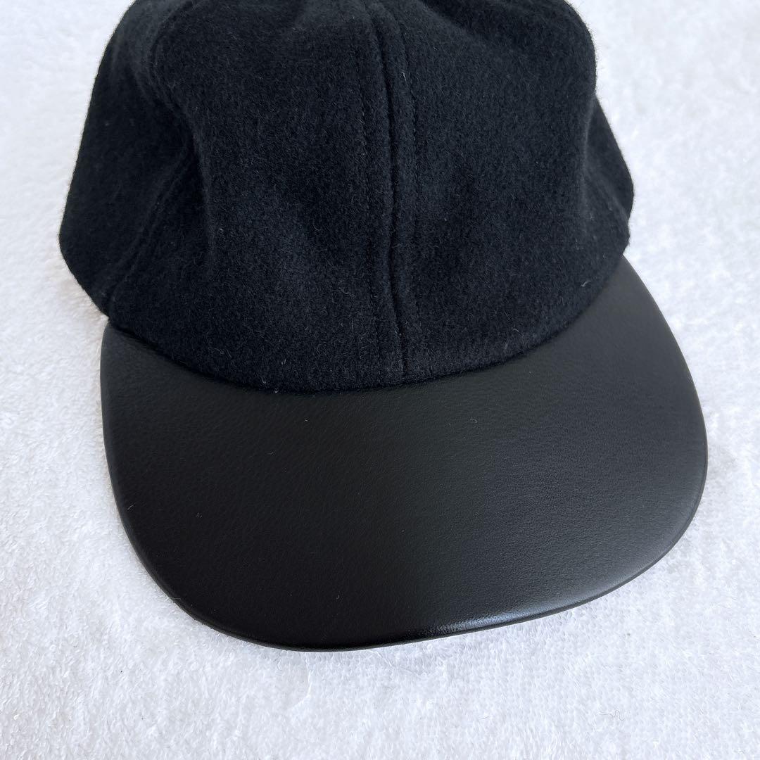 【USA製】COACH コーチ ウール×レザー キャップ ブラック 刺繍ロゴ入り