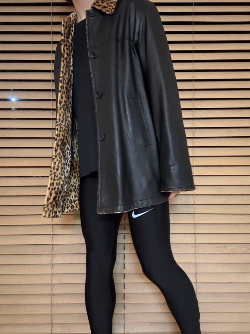 BALMAIN PARIS リバーシブル レオパード×ブラック レザーコート