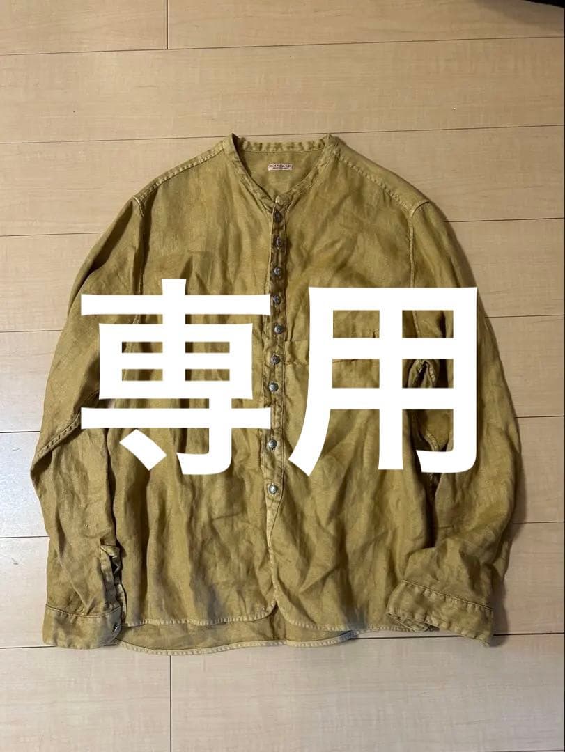 KAPITAL リネン コンチョボタン ヘリンボーン ノーカラー シャツ長袖