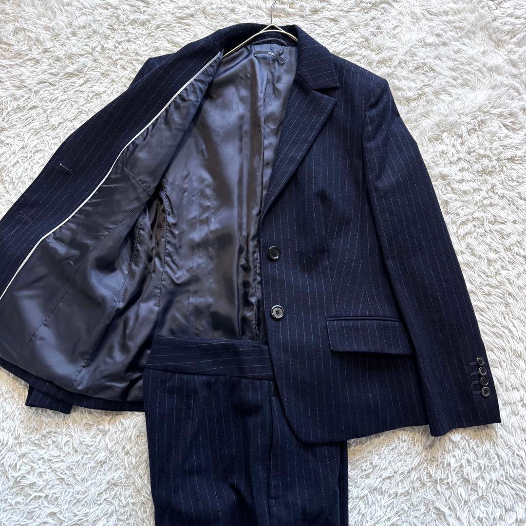 極美品　ヒューゴボス　ビジネス　パンツ　スーツ　セットアップ　カシミヤ　ネイビー