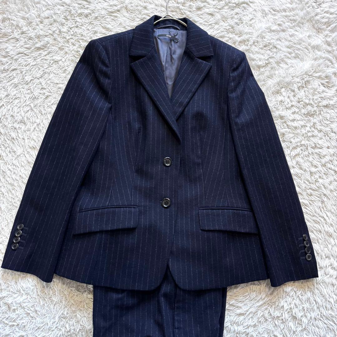 極美品　ヒューゴボス　ビジネス　パンツ　スーツ　セットアップ　カシミヤ　ネイビー