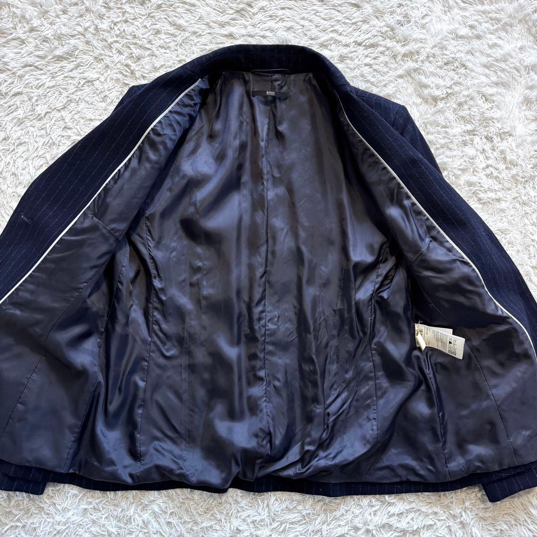 極美品　ヒューゴボス　ビジネス　パンツ　スーツ　セットアップ　カシミヤ　ネイビー