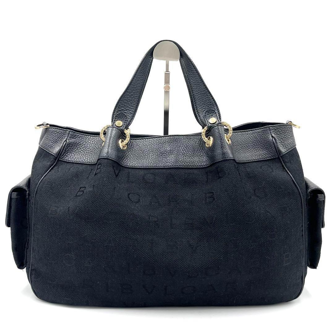 極美品・希少 ブルガリ 2way ボストンバッグ ロゴマニア Wポケット 黒