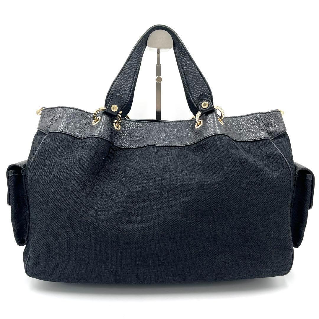 極美品・希少 ブルガリ 2way ボストンバッグ ロゴマニア Wポケット 黒