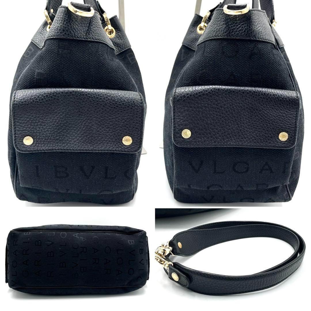 極美品・希少 ブルガリ 2way ボストンバッグ ロゴマニア Wポケット 黒