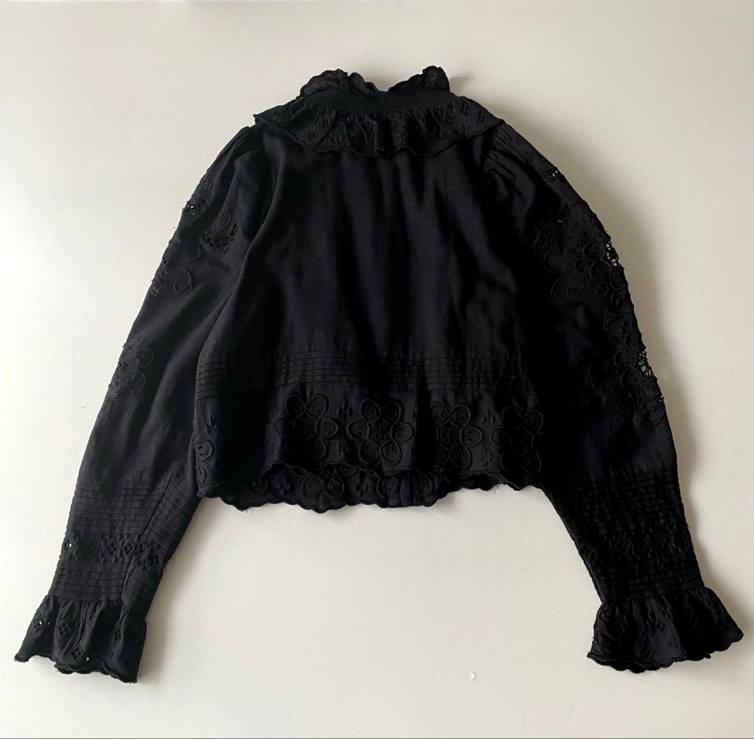 Sea NEW YORK カットワークレースブラウス　フリル刺繍　ブラックS