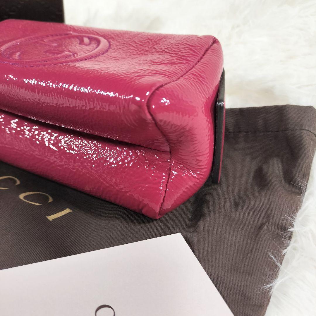 【美品】GUCCI ソーホー コスメポーチ エナメル ピンク タッセル