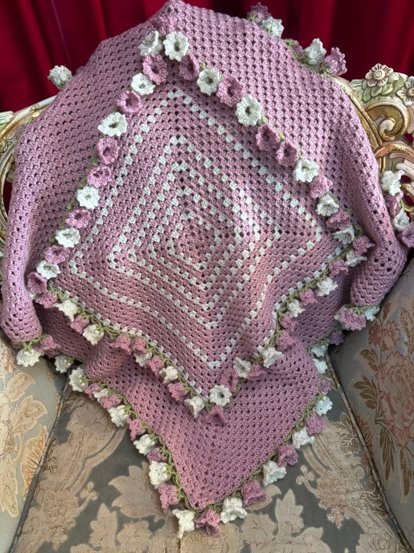 手編み 花束ブランケット2点 ルビー