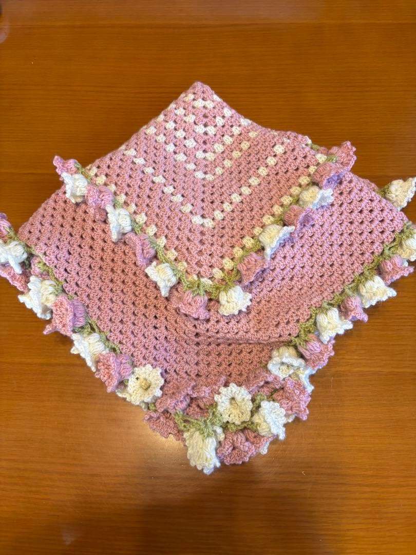 手編み 花束ブランケット2点 ルビー