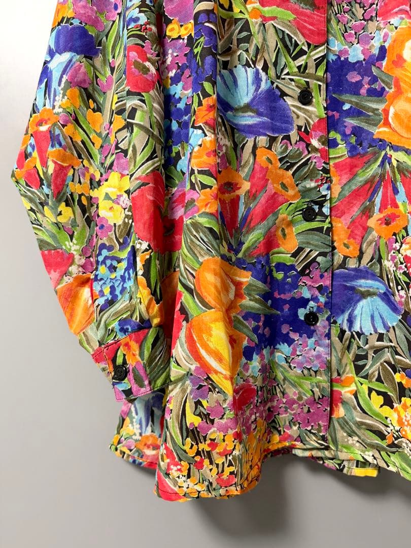 ヴィンテージ 花柄 総柄シャツ 開襟 アート マルチカラー USA古着
