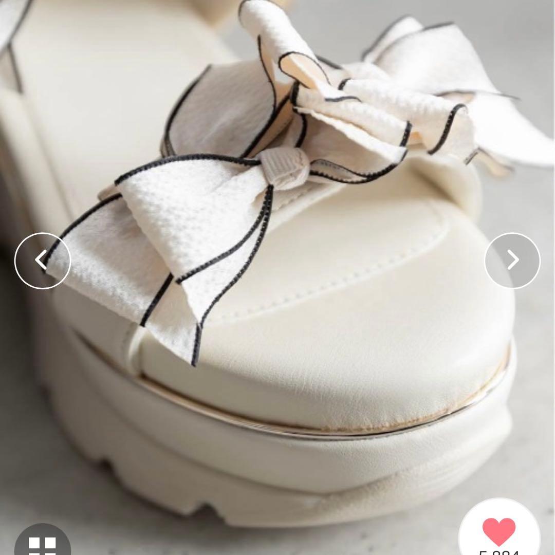 ランダ　ミニリボン厚底スポ―ツサンダル　アイボリーMサイズ