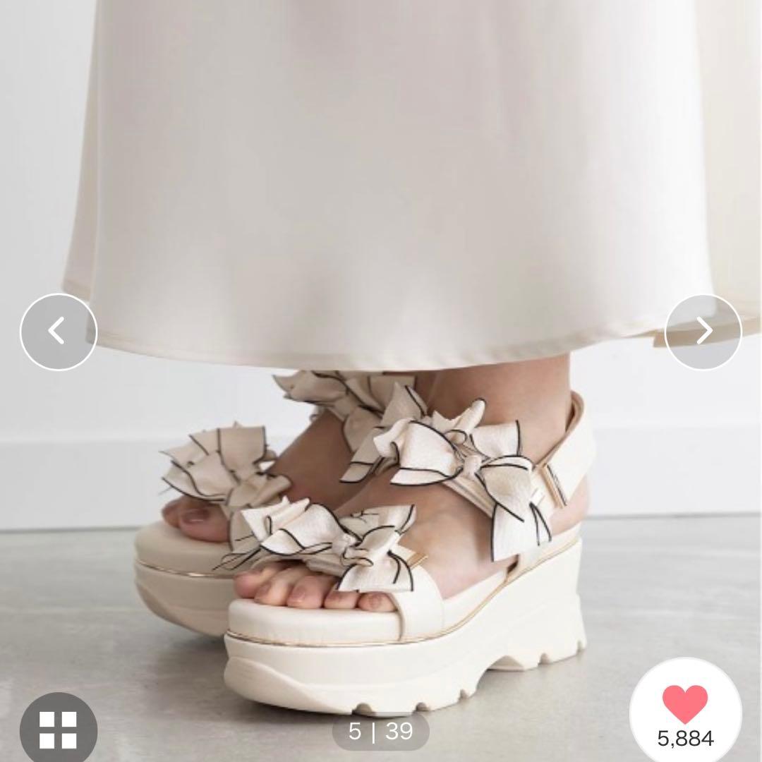 ランダ　ミニリボン厚底スポ―ツサンダル　アイボリーMサイズ