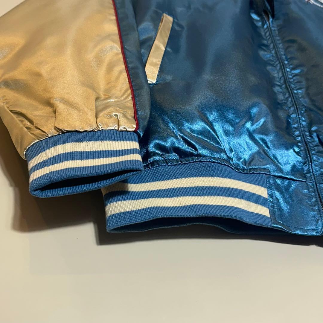 【新品未使用】刺繍スカジャン鯉×桜×富士ブルー水色×金M〜L和柄 ブルゾン