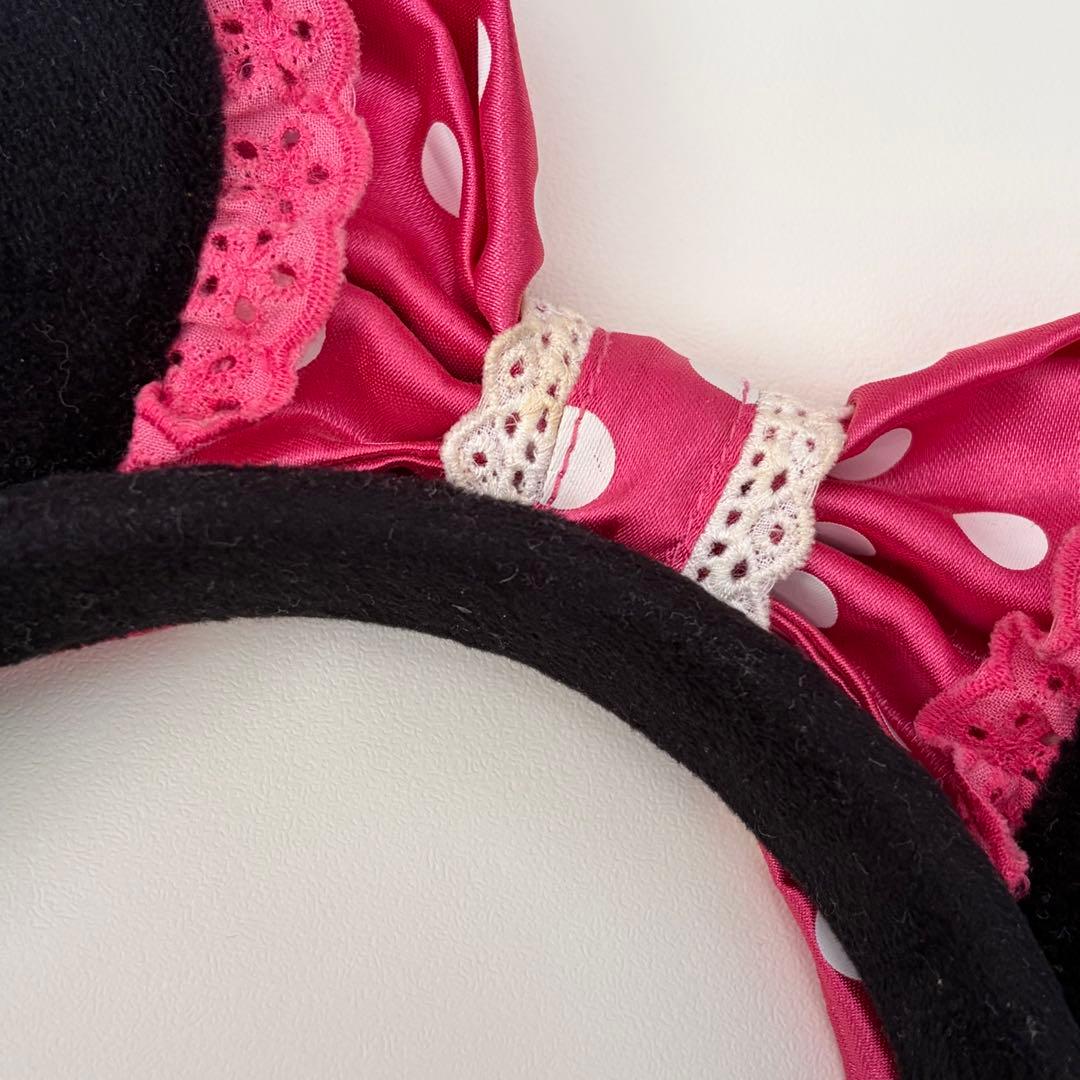 ミニーちゃん 水玉リボン ピンク イヤリング付カチューシャ