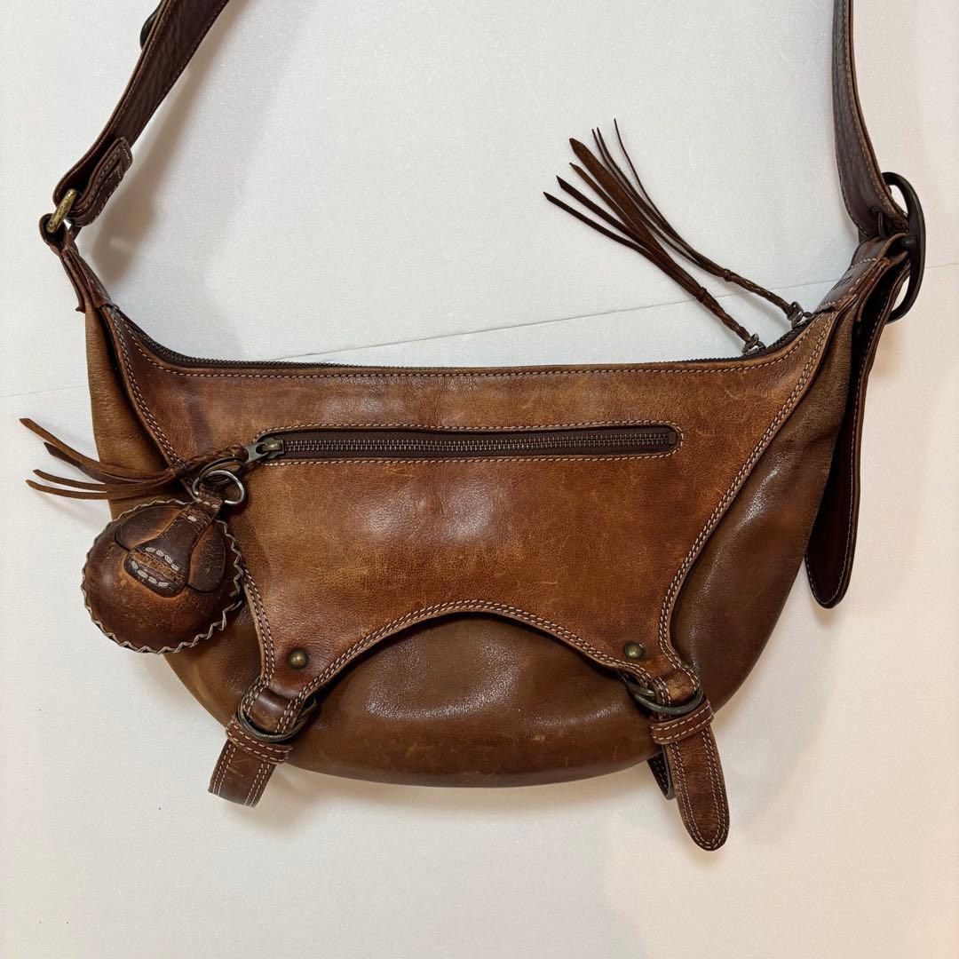 【希少】KETO レザー 斜め掛け ショルダーバック コンチョ　ブラウン　茶色