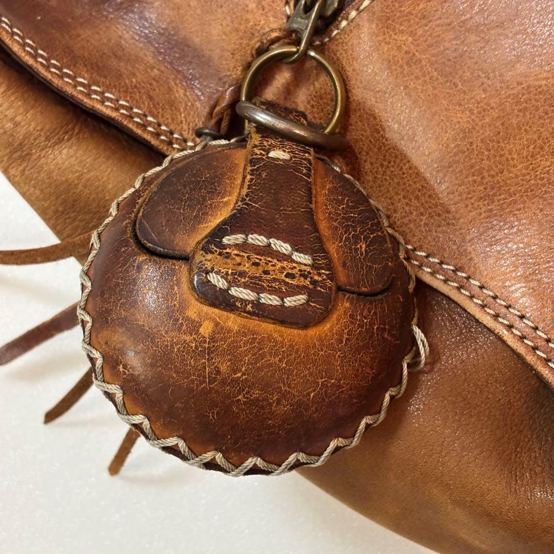 【希少】KETO レザー 斜め掛け ショルダーバック コンチョ　ブラウン　茶色