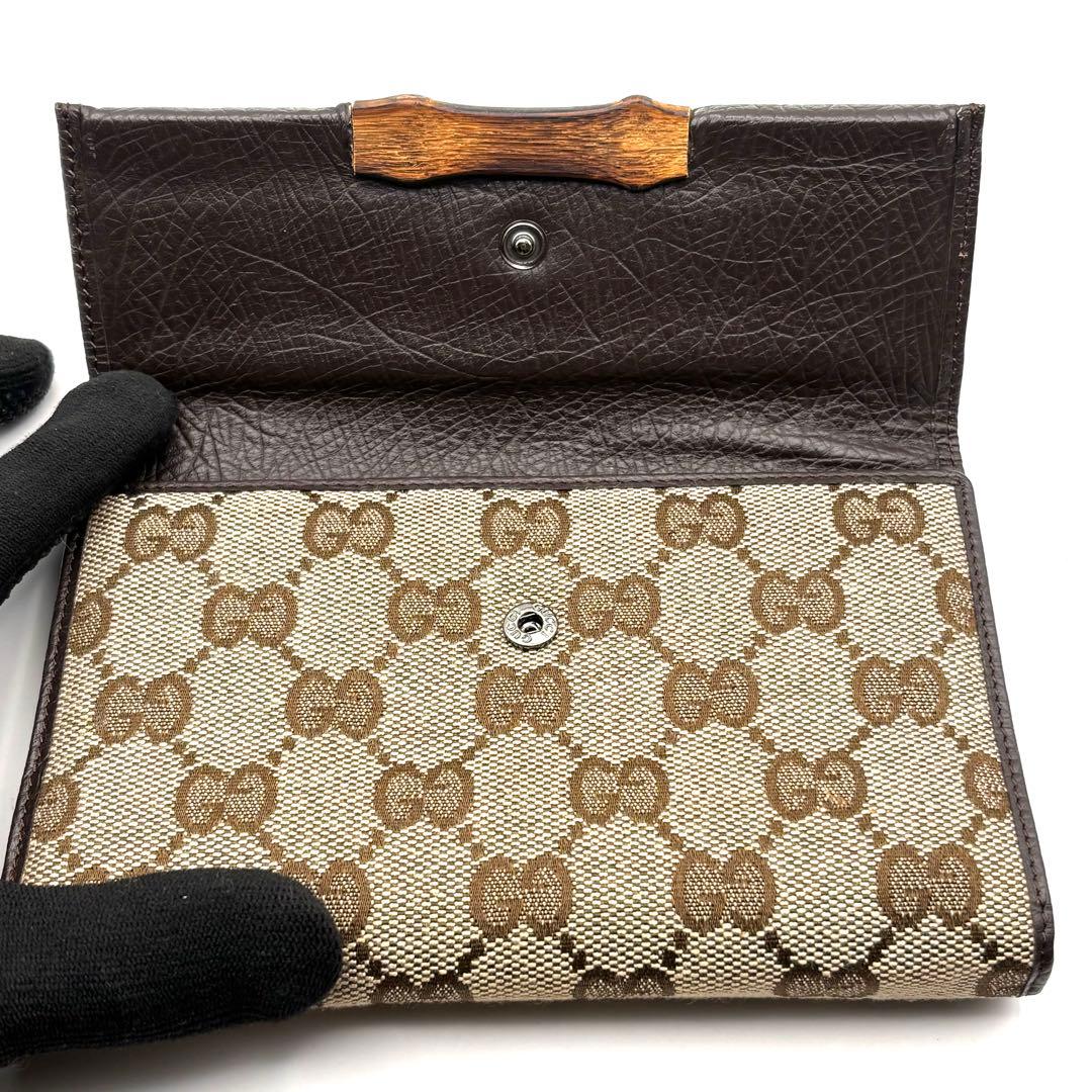 グッチ 3つ折り財布 バンブー GGキャンバス 長財布 レザー 箱