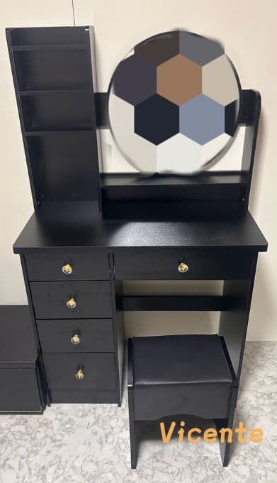 北欧風ドレッサー 円形女優ミラー 引き出し 5 杯 スツール付き 寝室化粧台