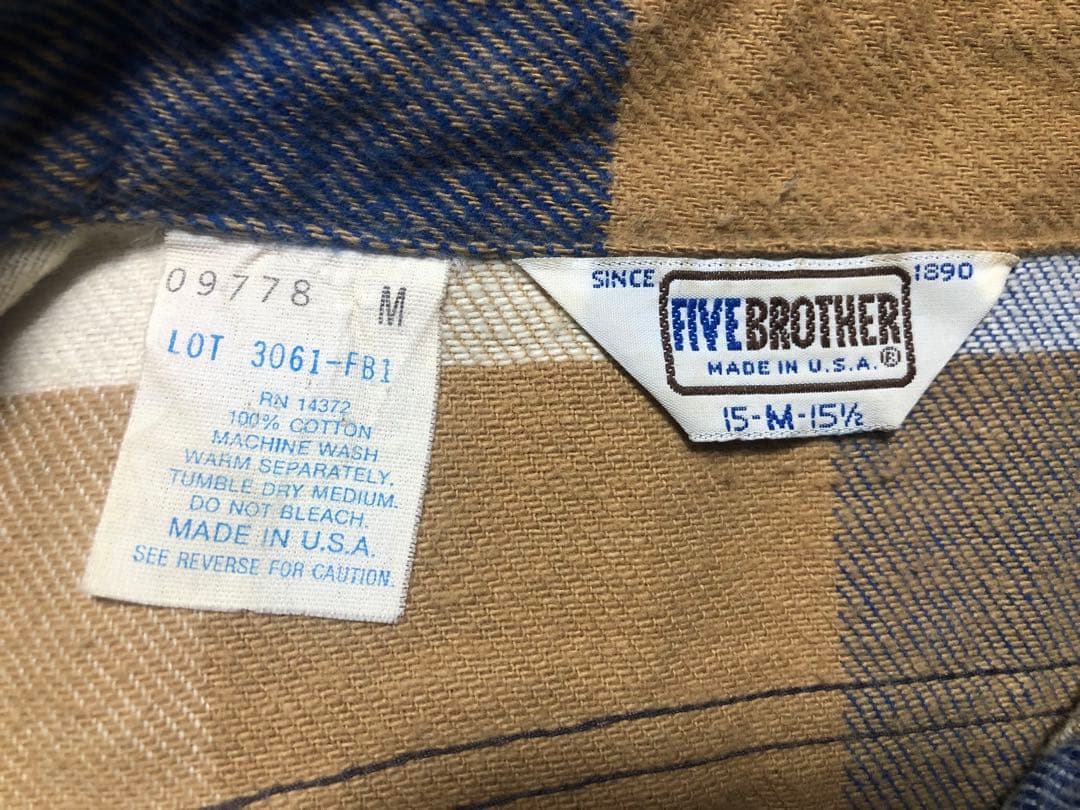 希少好配色 80s USA製 ファイブブラザー ブロック チェック ネルシャツM