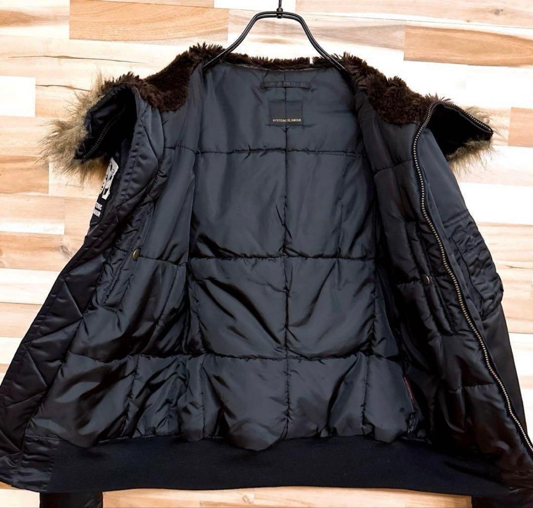 レア【ヒステリックグラマー】プリマロフト ミリタリー ダウン ジャケット 黒×茶