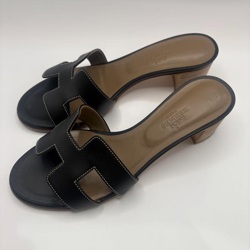 エルメス HERMES オアジス レザー ミュール ブラック サイズ35