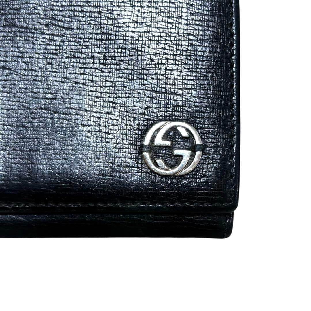 グッチ　112 グッチ　長財布　レザー　ブラック　インターロッキング金具　G金具