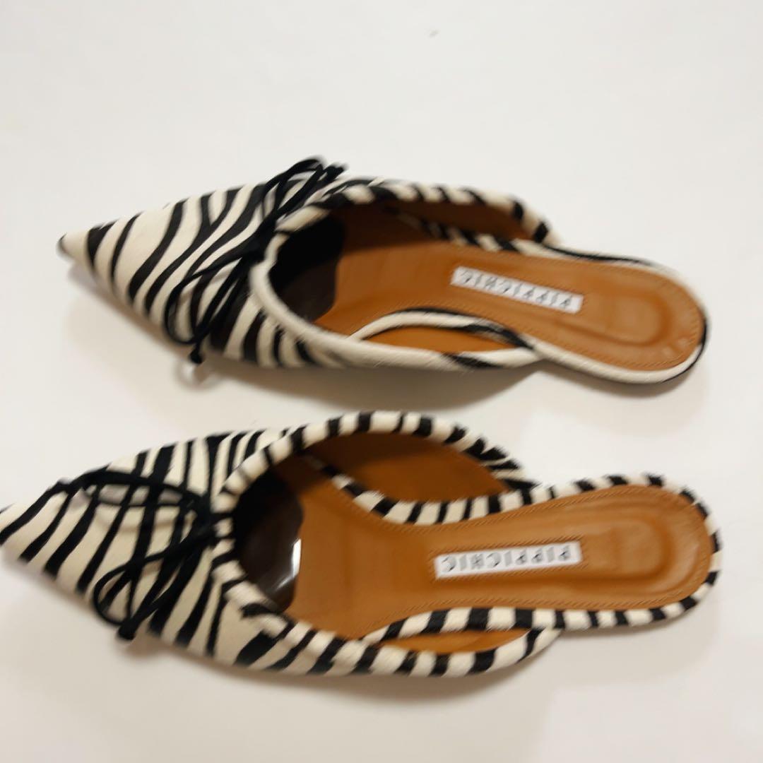 PIPPICHIC Remy リボンミュール スリッパ ゼブラハラコ サイズ38