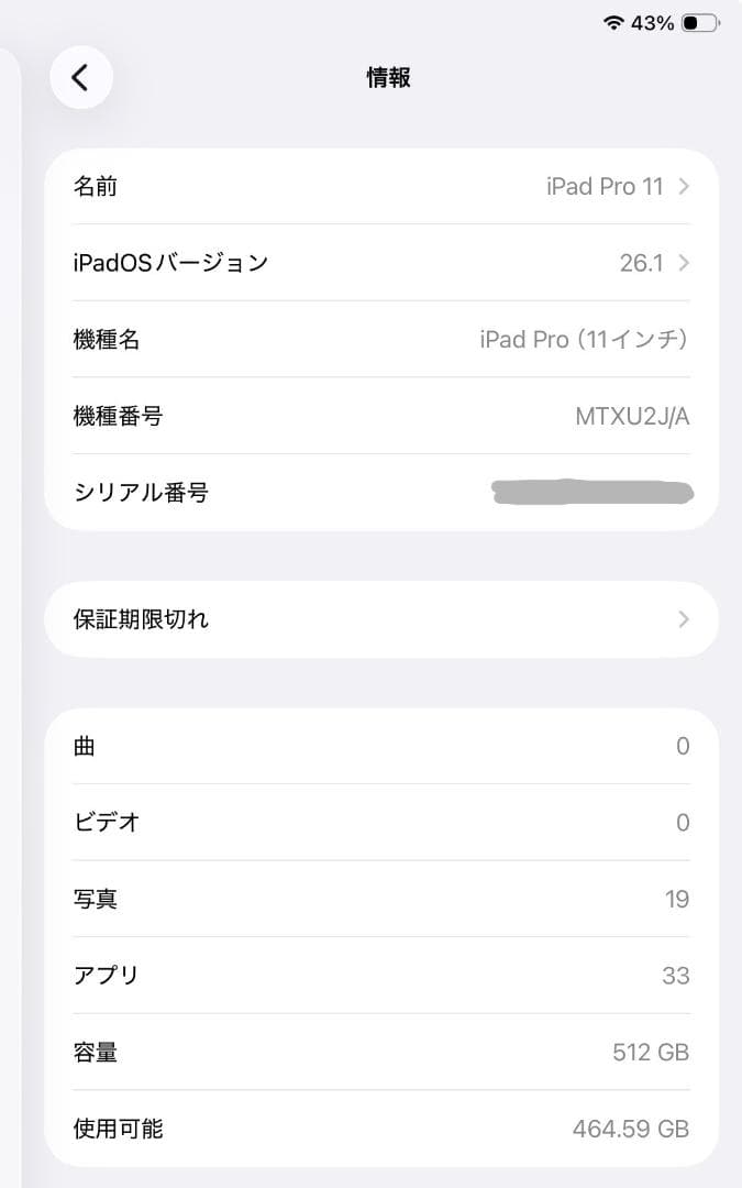 Apple iPad Pro 11インチ第1世代 512GB Wifi シルバー