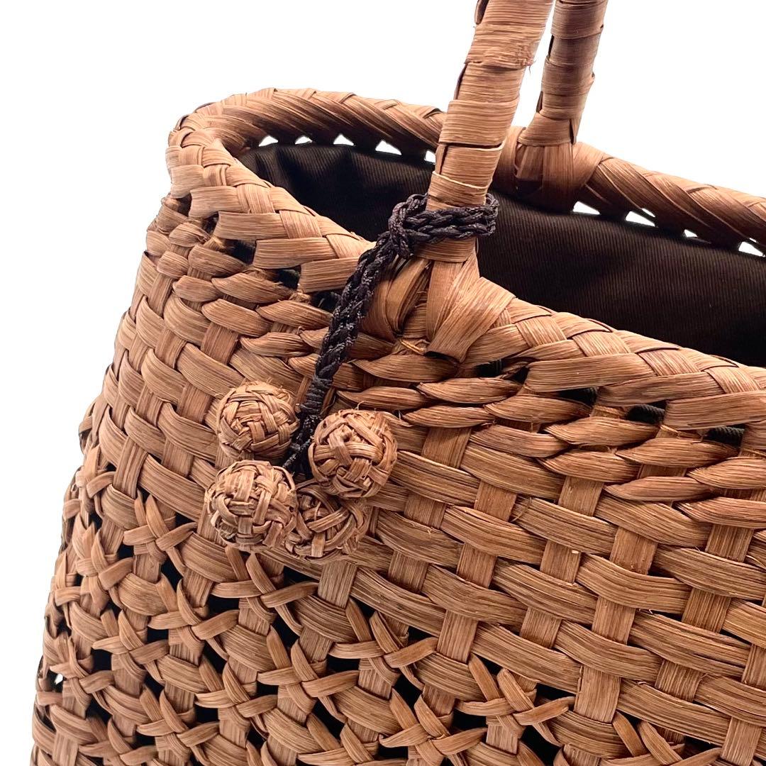 極美品✨山葡萄 かごバッグ 網代+吉祥編み チャーム付き 内布あり