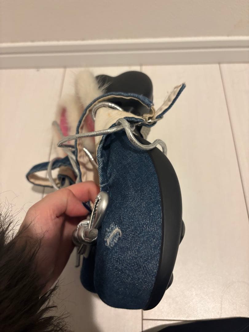 最終値下げGRAPE デニムリボンパンプス　厚底