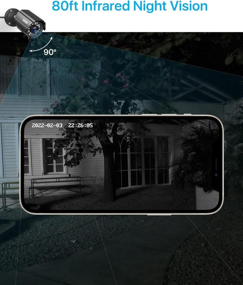 防犯カメラ 1080P 230万画素 広範囲撮影 赤外線24個 宅内外設置可