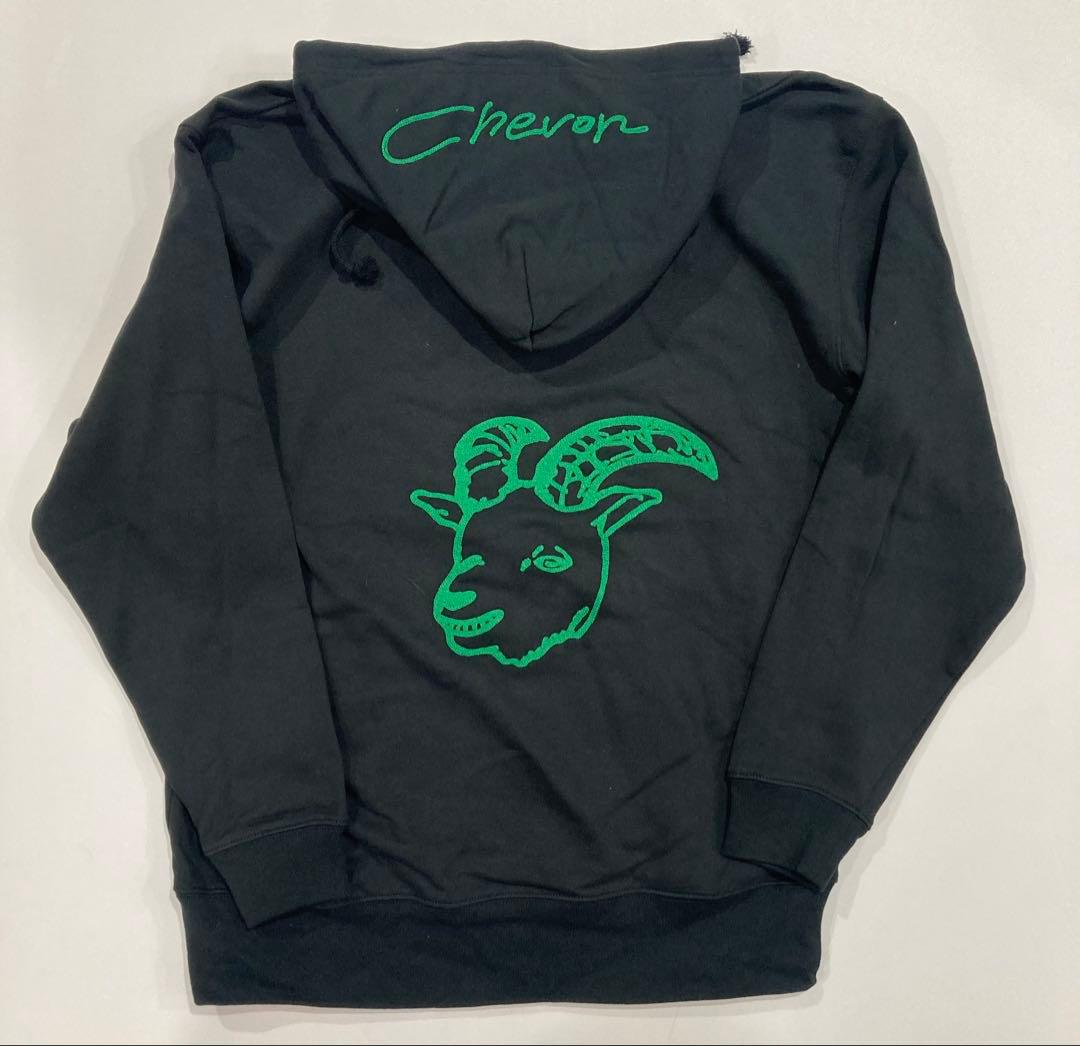 【受注生産限定】Chevon 刺繍プルオーバーパーカー ブラック/緑 XLサイズ