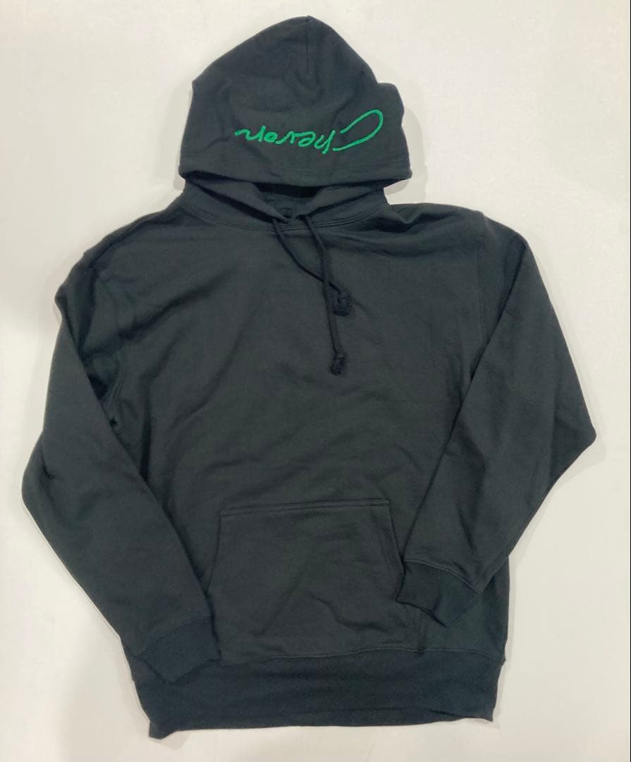 【受注生産限定】Chevon 刺繍プルオーバーパーカー ブラック/緑 XLサイズ