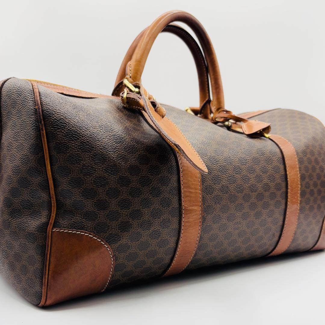 【鍵・南京錠付き】セリーヌ ボストンバッグ トリンオフ マカダム柄 レザー 本革