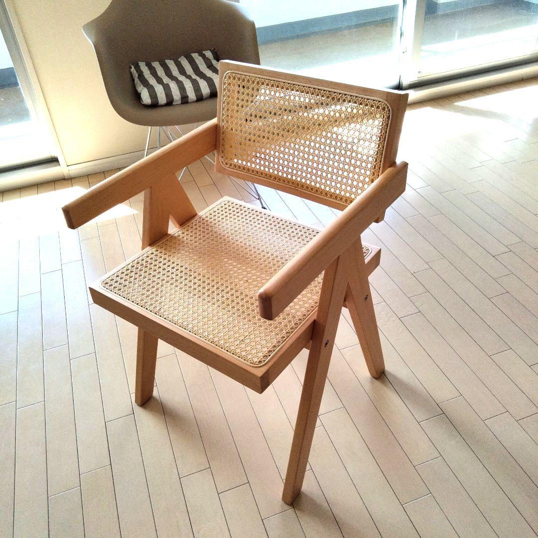 ピエールジャンヌレ風 ラタンチェア イス　一人掛け アームチェア リプロダクト