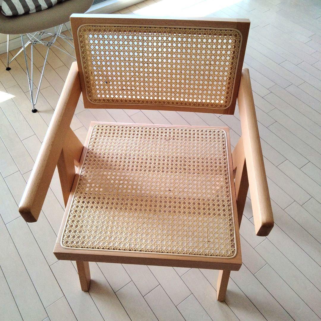 ピエールジャンヌレ風 ラタンチェア イス　一人掛け アームチェア リプロダクト
