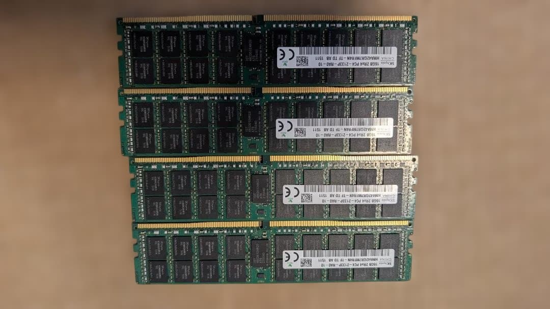 64GB(16G×4枚) PC4-2133P-RA0-10-DC0　ECCメモリ