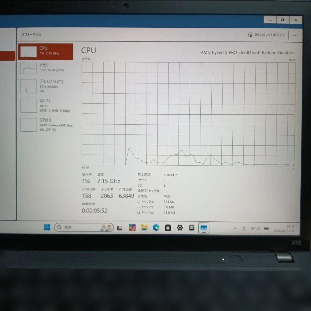 Windowsノート本体 Lenovo ThinkPad X13 Gen2 Ryzen5 5650U