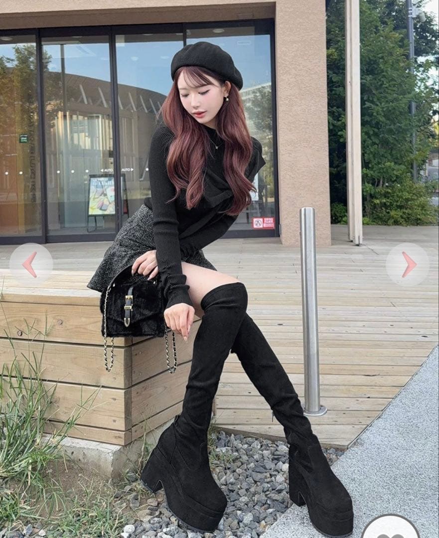 cherimi 厚底スエードニーハイブーツ