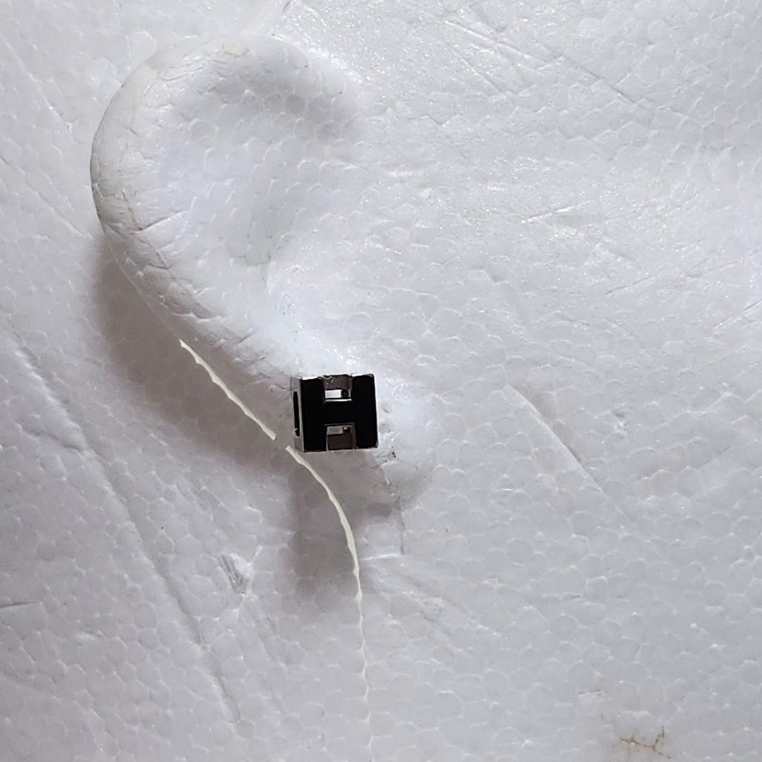 HERMES カージュド アッシュH CAGE'D H ピアス 片耳 ブラック