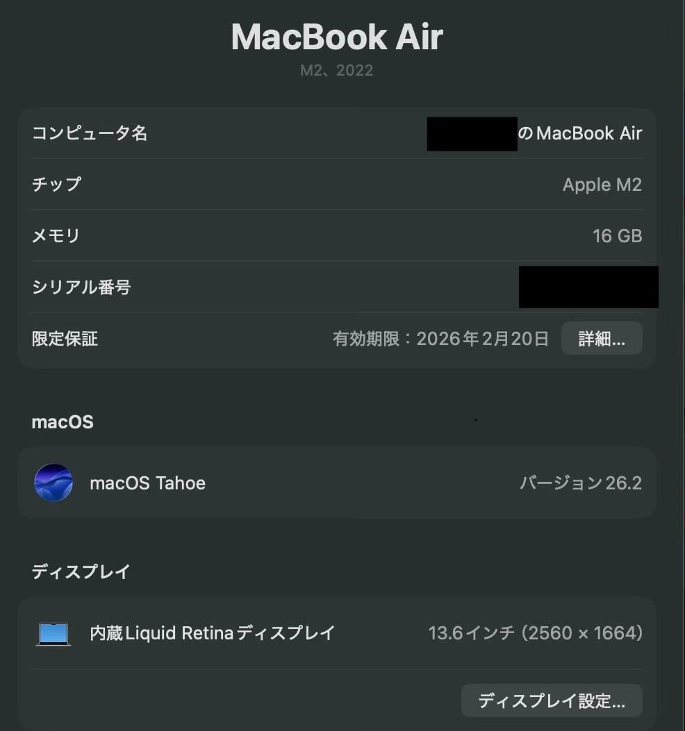 【美品】　MacBook Air M2 16GB 256GB スターライト