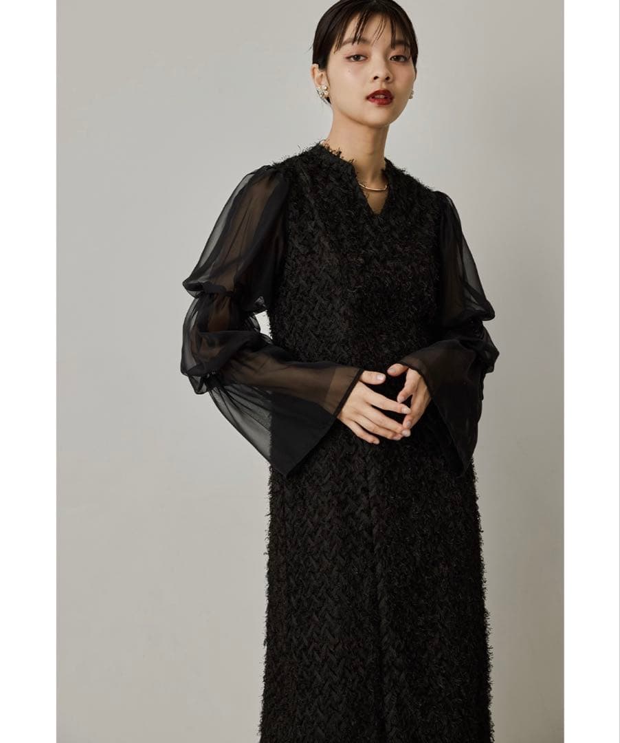 【sssy】niana デザインスリーブシャギードレス