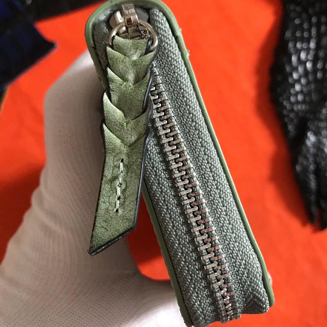 新作品 グリーン系　緑　ハンドメイド ブライドレザー ヌメ革本革 メンズ　長財布