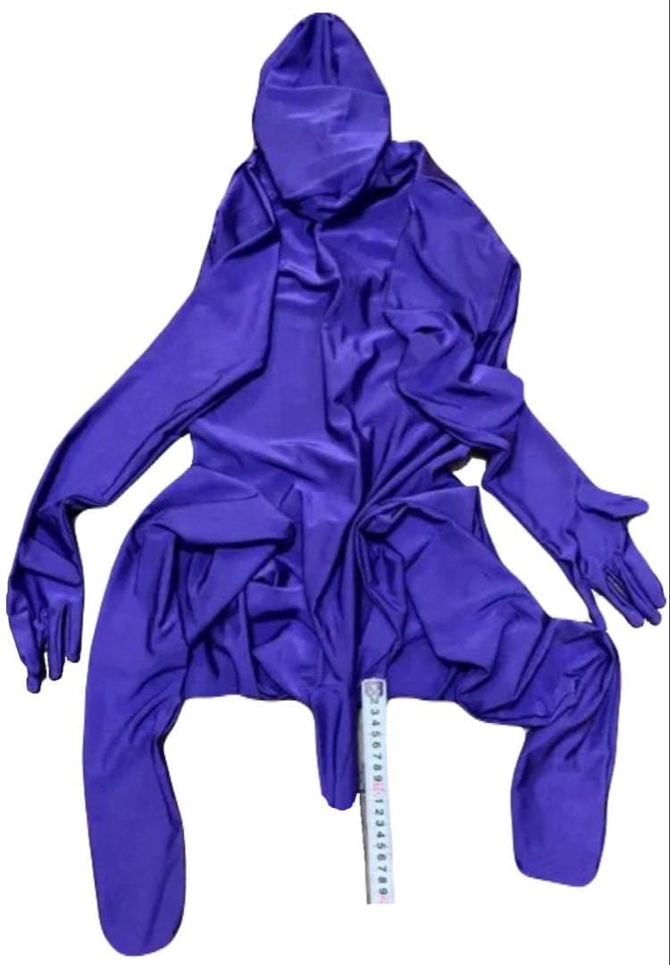 即購入OK。Lサイズパープル男性用凸仕様ゼンタイフルフェイスマスク全身タイツ