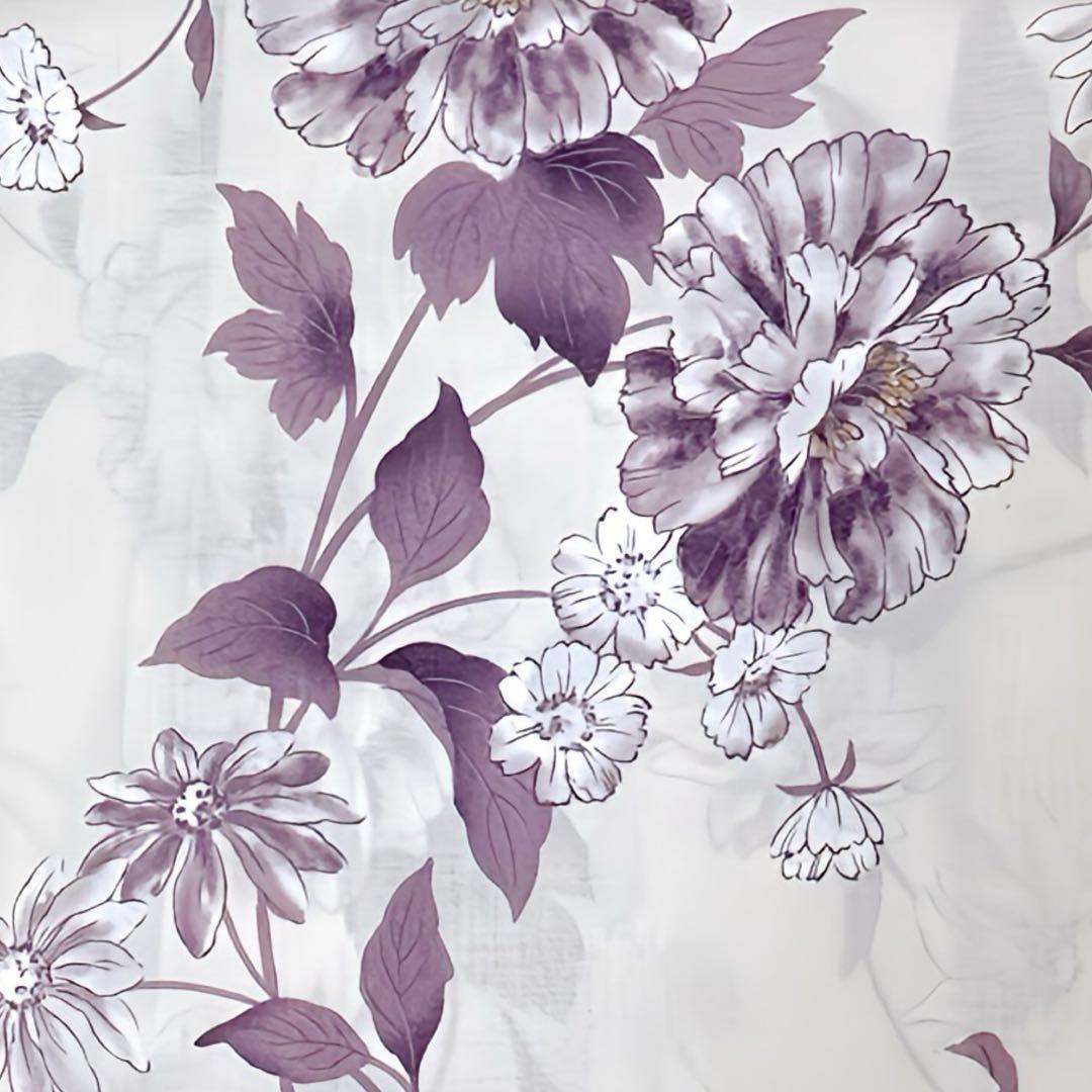 下駄なし　新作 浴衣ジェンヌ 浴衣5点セット アイボリー パープル 半幅帯